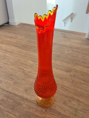 Vintage Orange/Amberina HOBNAIL Glass Swung VASE 19.5” MCM
